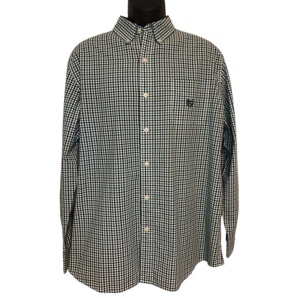 Chaps Men’s Size Large Blue/Green Plaid Long Sleeve Button Down Long Sleeve Shir - Picture 1 of 7